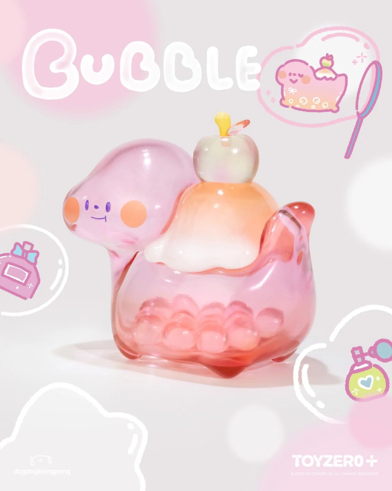 Foodie Dinosaur - Mini Fuji Perfume Bubble, a soft translucent art toy with a fruit on its back, featuring internal bubbles.