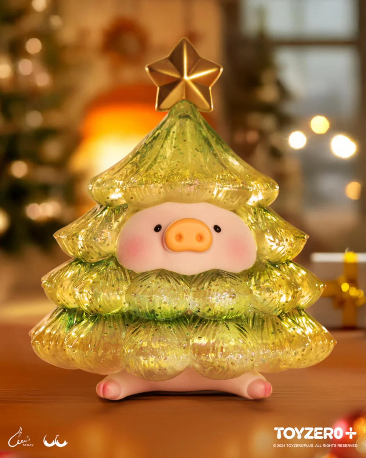 LuLu the Piggy - XL Sparkling Christmas Tree (Gold Green) figurine, pig-shaped with star accents, ideal for holiday decoration, from Strangecat Toys.