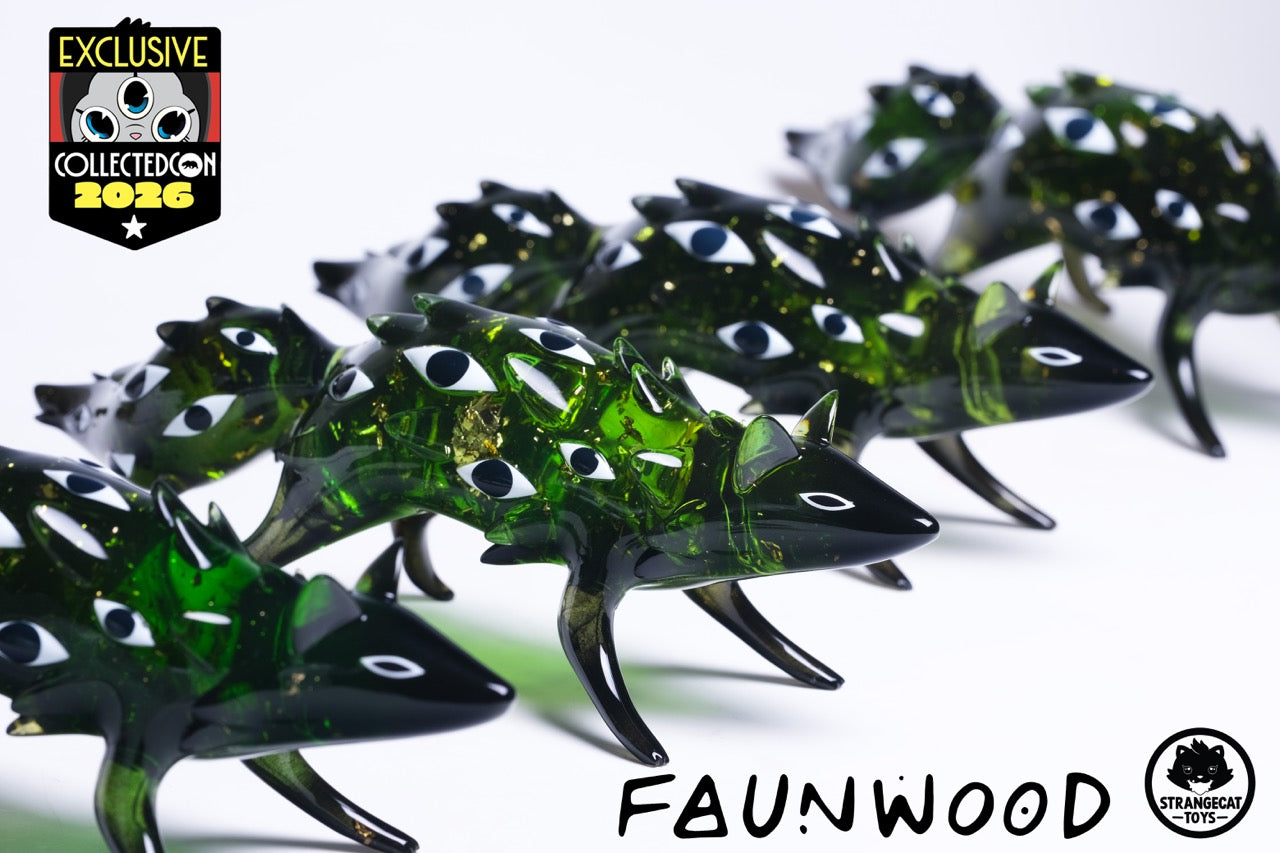 Bogwalker Oracle by Faunwood: translucent green art-toy figures with stylized eyes, exclusive to CollectedCon 2026, limited to 100 pieces, 10cm tall.