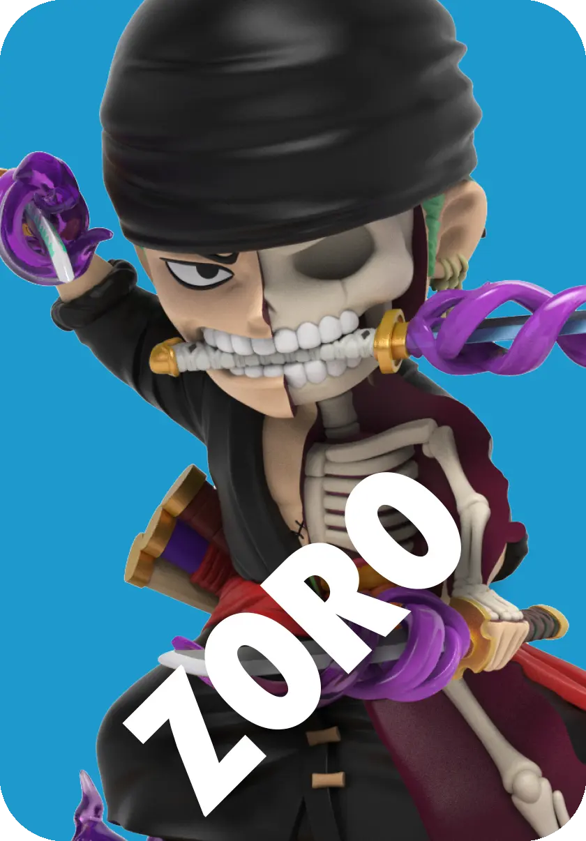 FREENY'S HIDDEN DISSECTIBLES: ONE PIECE WANO ARC EDITION figurine, featuring a dissected pirate character holding a sword, designed by Jason Freeny.