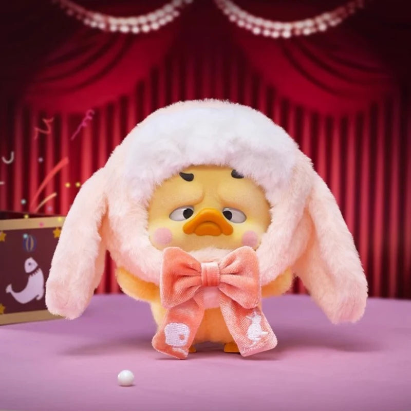 Upset Duck - Pocket Crazy Circus Duck, a cute chick in bunny ears and bow, stands on stage, embodying a whimsical character from Strangecat Toys' blind box series.
