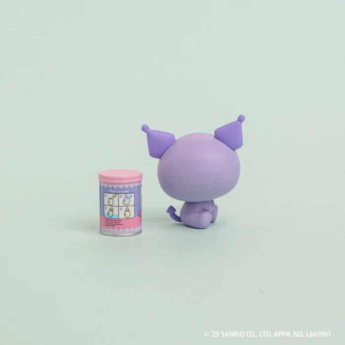 Sanrio Characters Baby Room Collection 2nd Edition Gacha Series: Purple vinyl figure with pointy ears, tail, and pastel packaging, embodying Strangecat Toys' blind box art style.