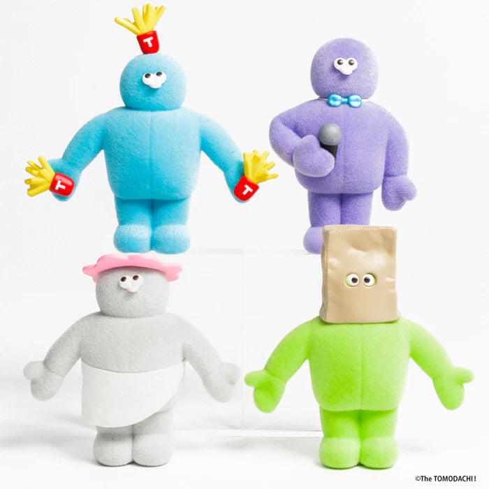 The TOMODACHI! Figure Collection 3 Gacha Series: Four whimsical, fuzzy collectible figures with unique accessories, available in random blind box selections from Strangecat Toys.