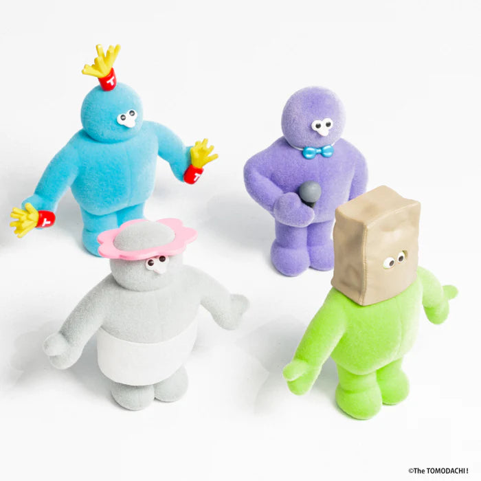 The TOMODACHI! Figure Collection 3 Gacha Series features four unique, flocked collectibles with distinct costumes, embodying the playful and random nature of Strangecat Toys' offerings.