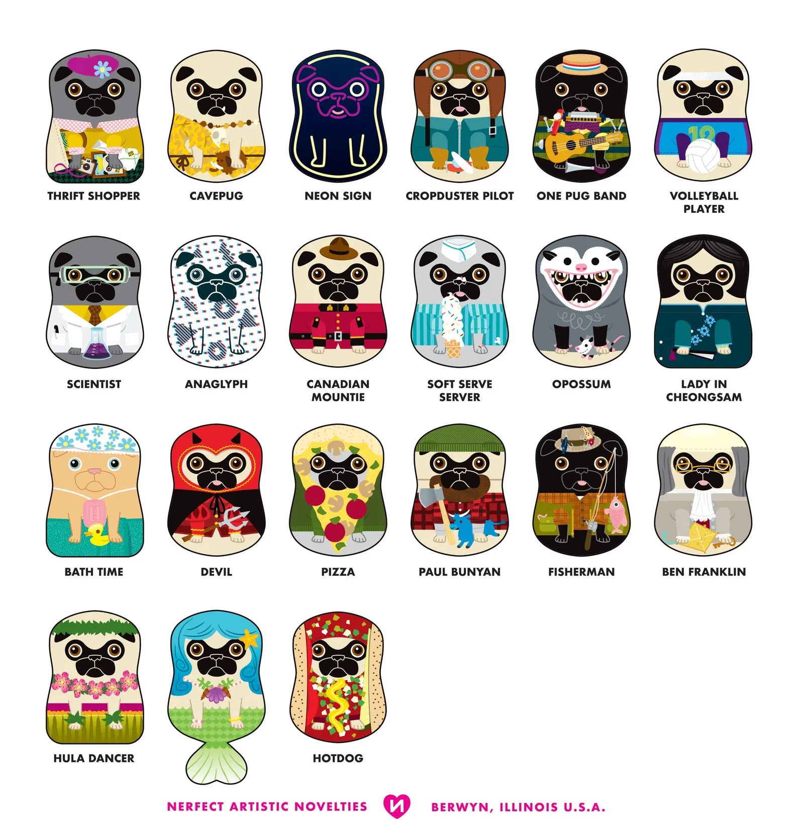 Nerfect Pug Surprise Series 12: a pocket-sized, blind-bagged plush toy featuring a cartoon pug character, part of a limited handmade collection.