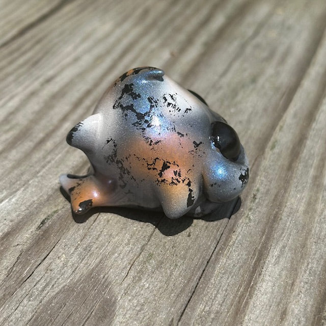 Little Shit Bigger Deal - Beasties Bites by Dear Beasties x Trash Panda, a 2.5 animal figurine on a wooden surface, showcasing intricate sculptural detail.