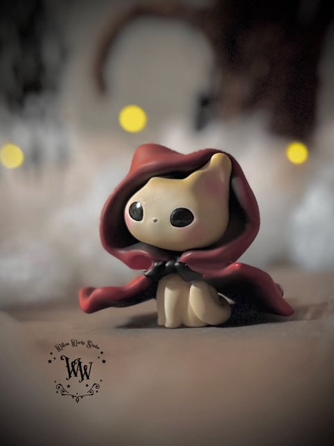 Red Riding Cat by Willow Works figurine, featuring a cat in a red cape, made of high-grade resin, 3 inches tall. Limited edition, preorder for Q4 2025.