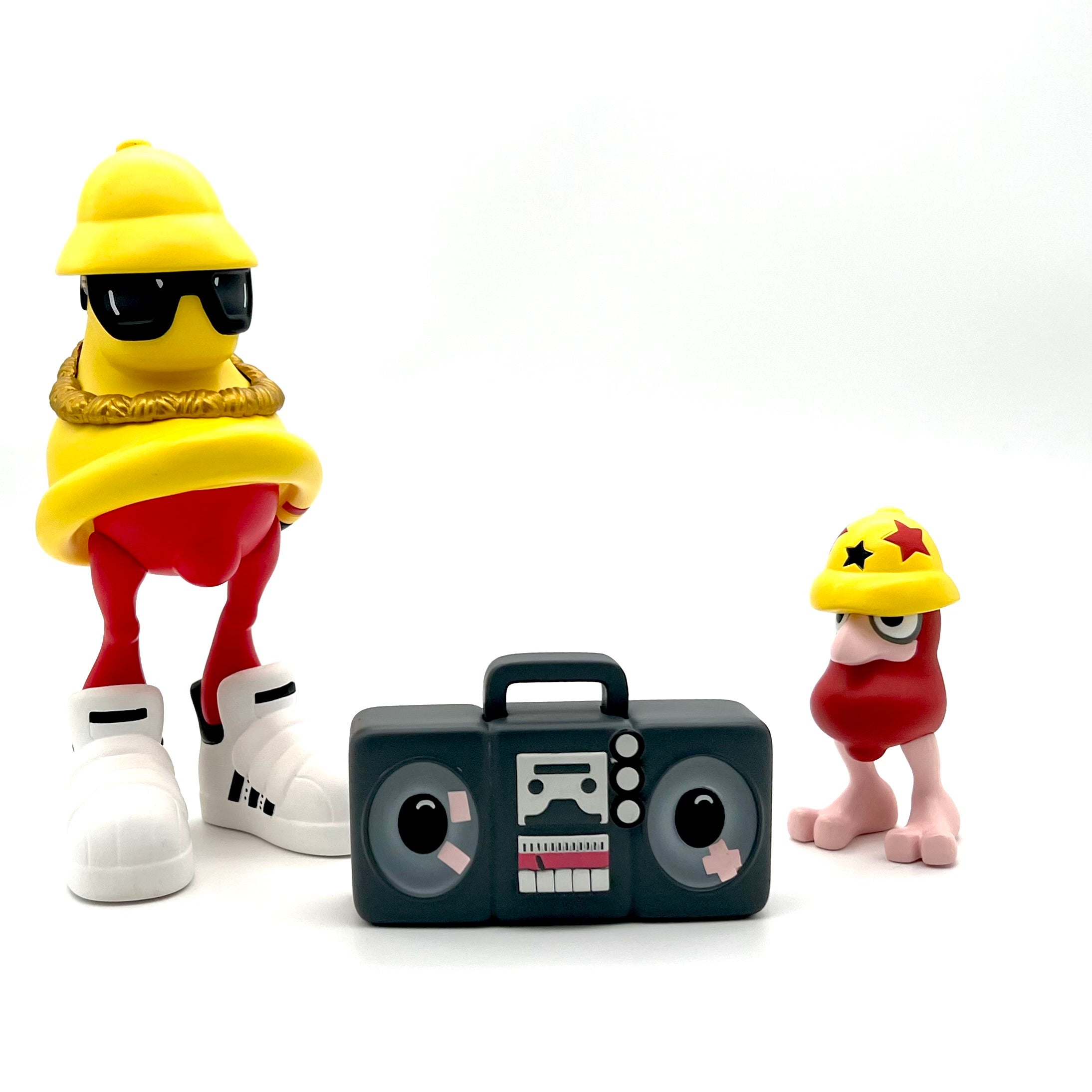 RunDMCheech - Classic Edition, a 6″ vinyl figure set featuring Cheech Wizard, B-Bird, and Boombox, limited to 250 pieces, designed by Mark Bodē.