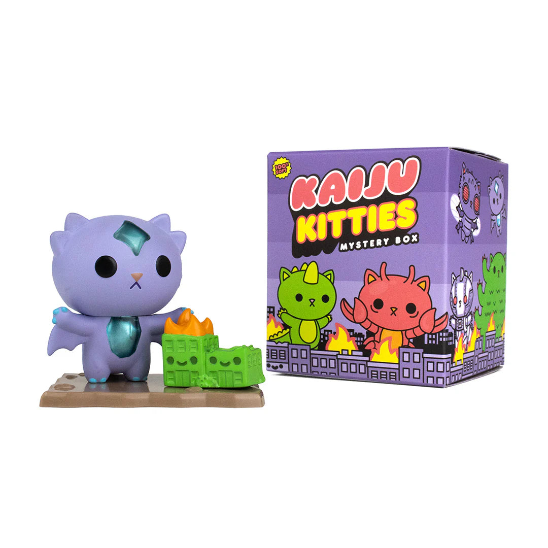 Kaiju Kitties Mystery Box Series 1 by 100% Soft - Preorder: Cuddly monster cat toy figurines with battle platforms and accessories, including chasers. A blind box and art toy store product.