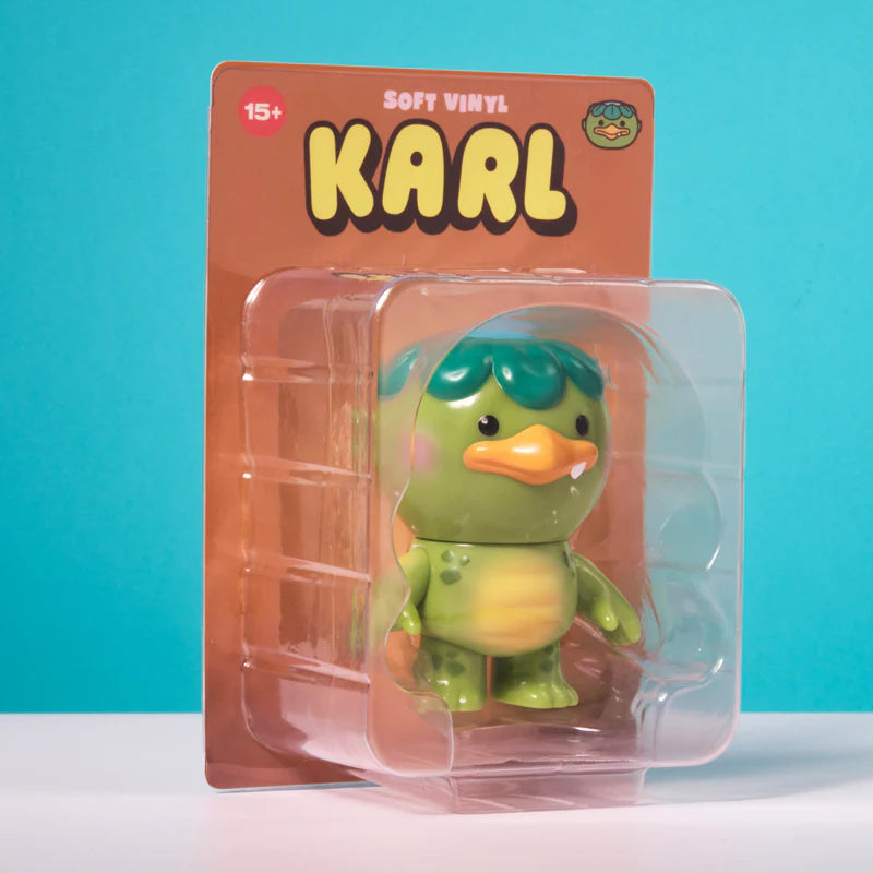 Karl - Soft Vinyl Figure by Christopher Lee, 4 tall, designed by Brandon Lyon, depicts a friendly kappa. Available for preorder, estimated shipping June 2025.