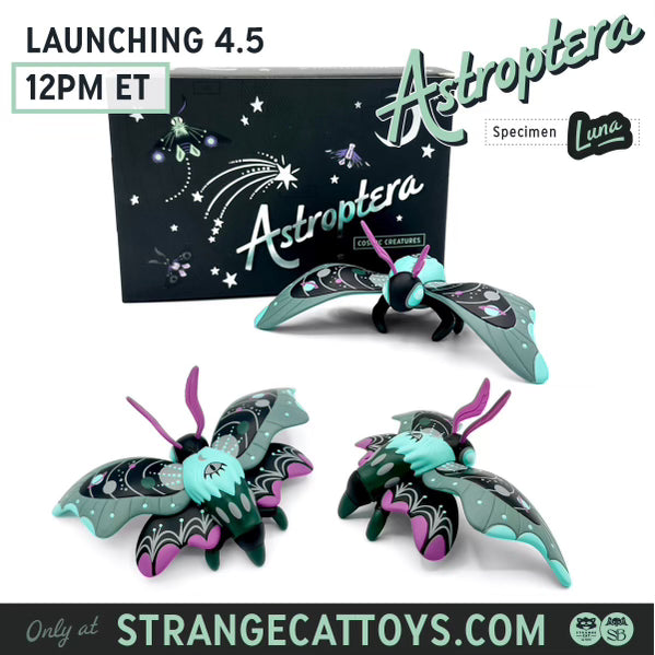 Astroptera - Luna by Stephanie Buscema toy with painted wings, inspired by celestial themes, part of a limited edition vinyl set.