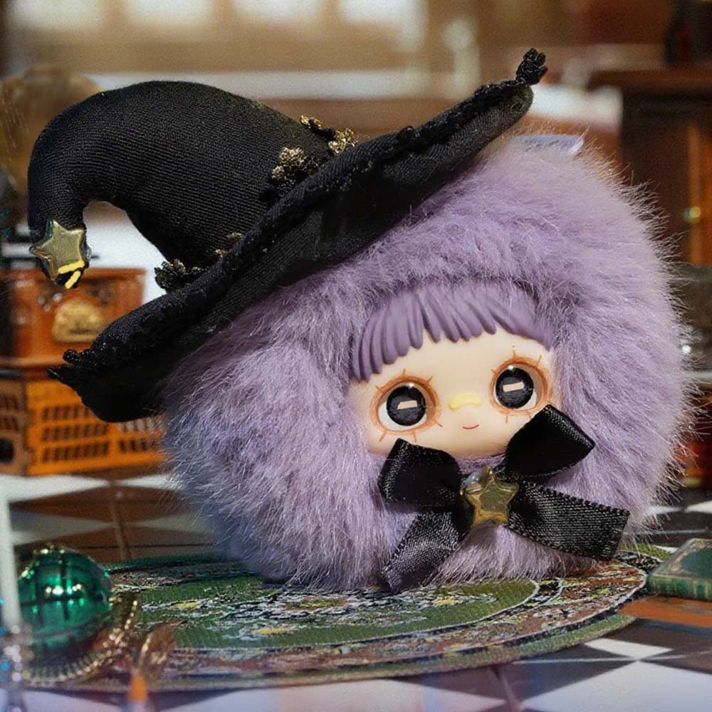 MayMei Crazy Circus Series Plush Keychain Blind Box features a lavender plush with a witch hat, adding a charming, magical touch to your collection.