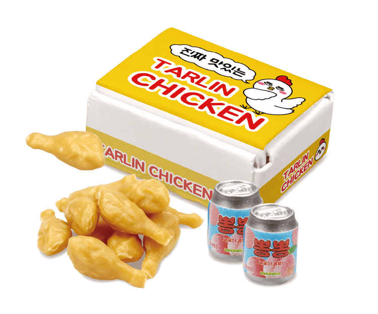 Tiny Series Mukbang Korean Gourmet Gacha product featuring a beverage can and chicken nuggets, representing a playful take on Korean snack culture.