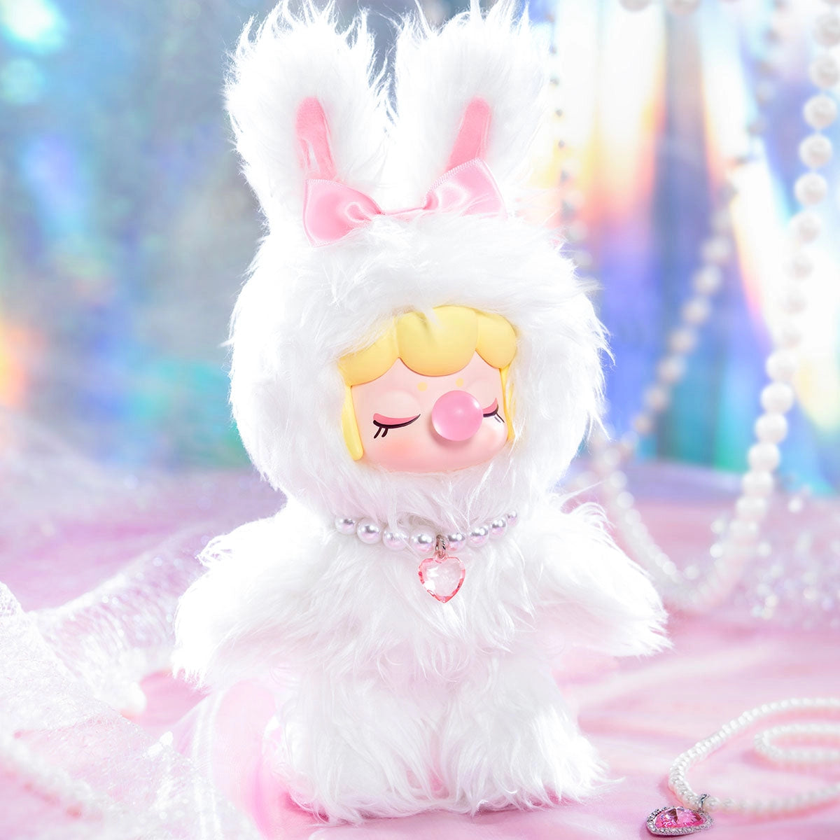 Nanci's Shining Bunny Plush Blind Box, featuring a close-up of a plush toy figure, highlighting its fabric texture and intricate design details.