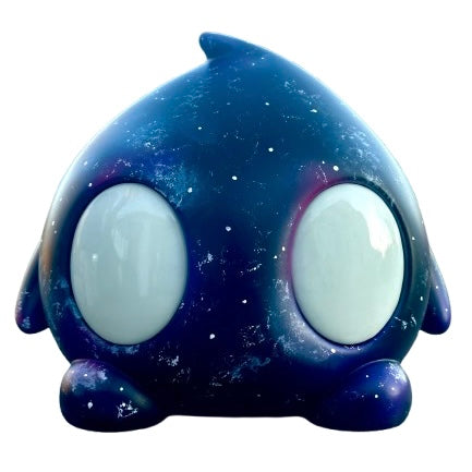 Bite Me - Nebula BIG Bites by Trash Panda features a blue cartoon toy with distinctive white eyes, crafted as a unique mixed media art piece.