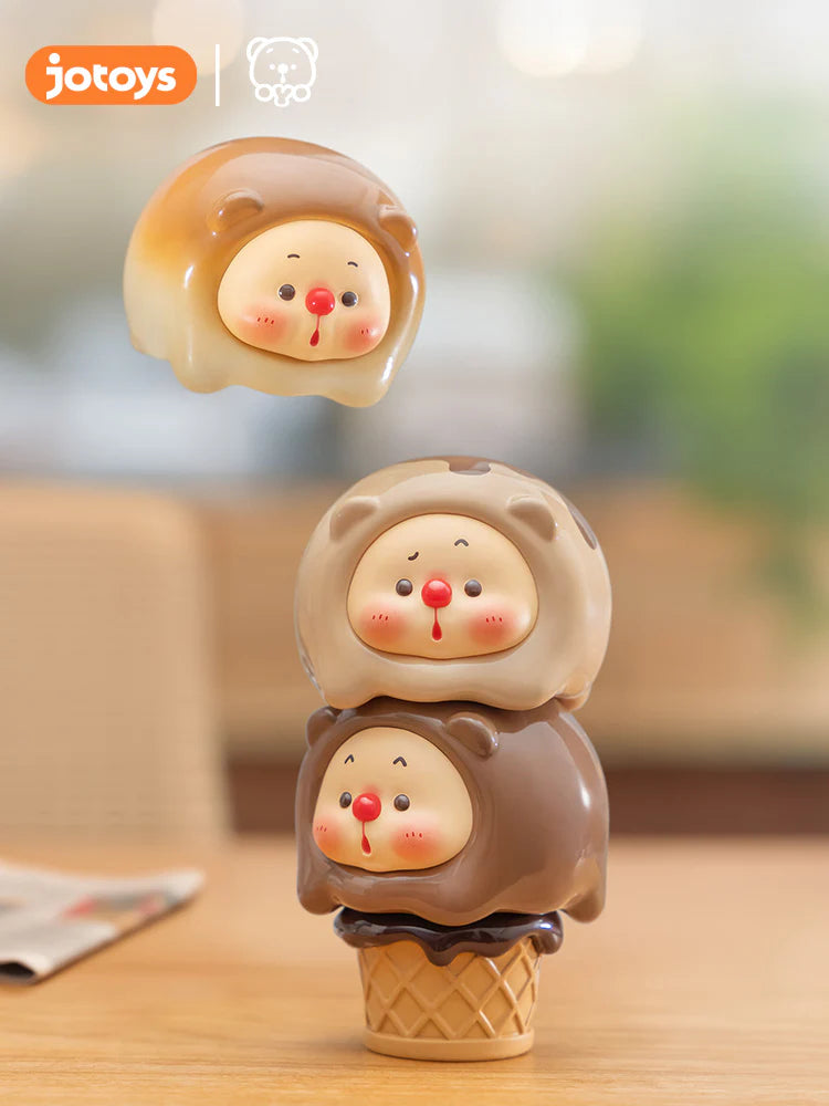 OYO Ice Cream Jenga Blind Box Series toy, featuring a toy animal atop an ice cream cone, part of a collectible set with secret designs.