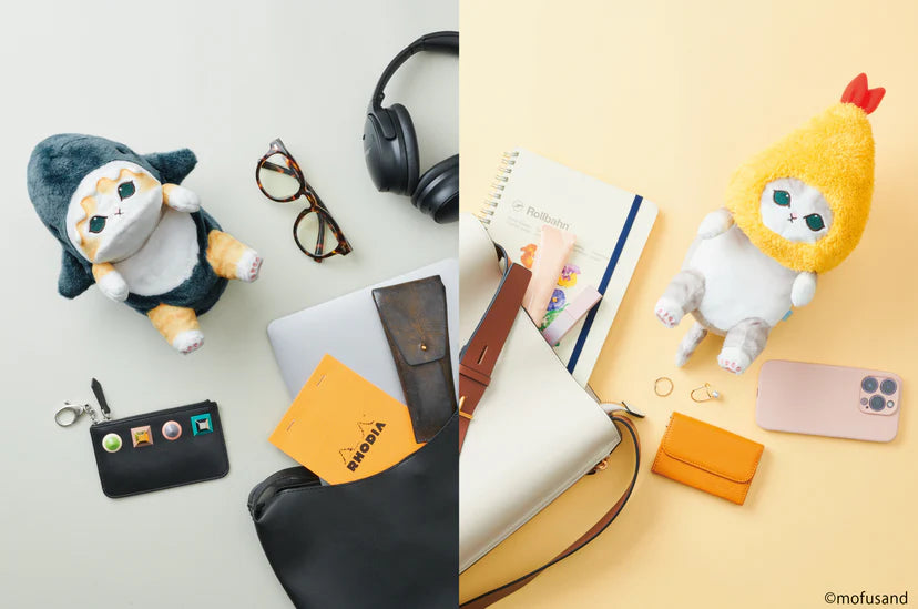 Posture Pal - mofusand stuffed animal supporting posture, featuring cute Shark Meow and Shrimp Meow designs, ideal for desk use or travel.