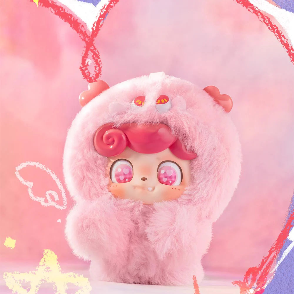 Q.Kid Emotional Hairy Monsters Series Plush Blind Box featuring six unique plush designs, including a potential secret, ideal for collectors of Strangecat Toys.