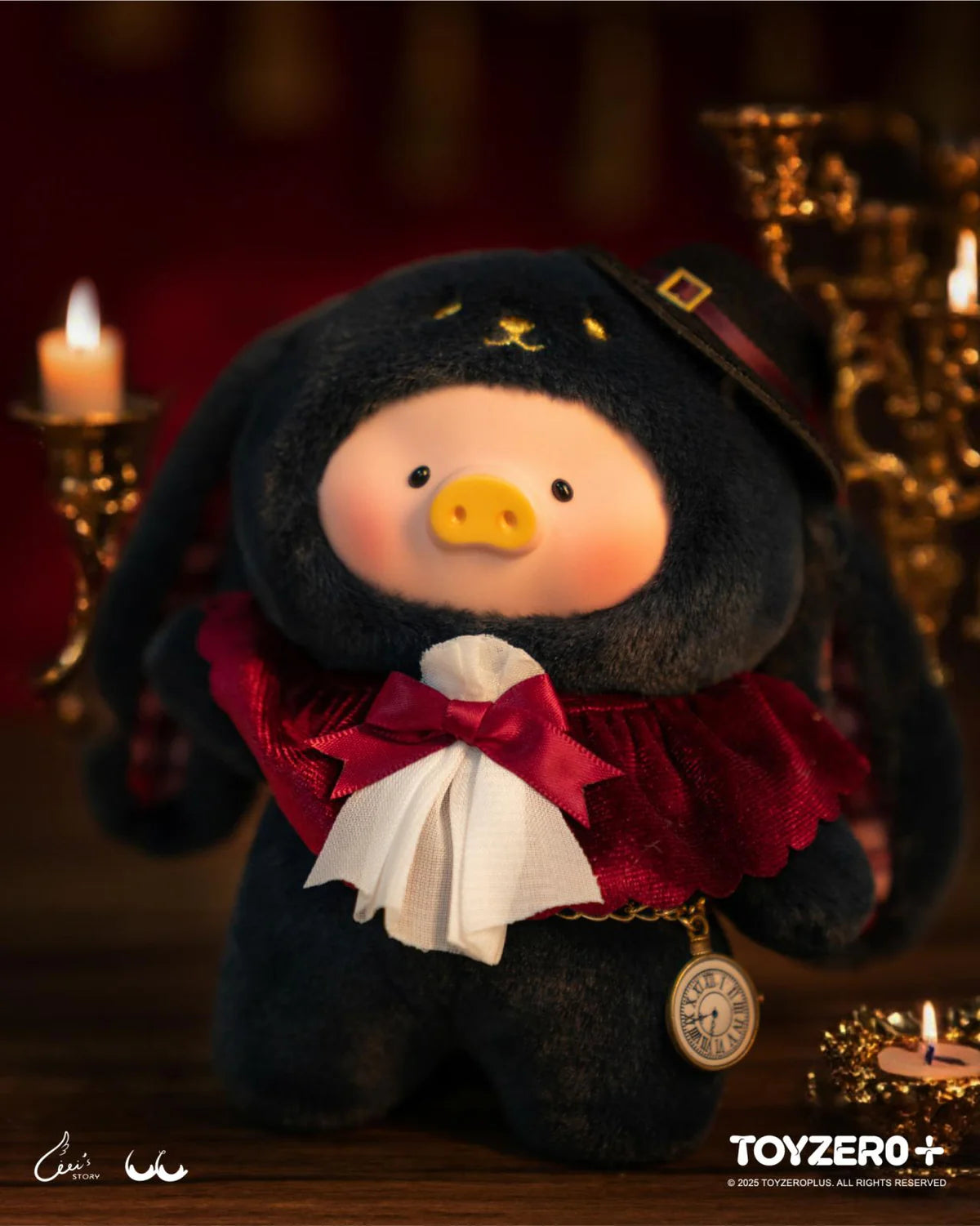 LuLu the Piggy - Vinyl Face Plush Keychain, featuring a pig-bunny in a Victorian outfit with a top hat and pocket watch.