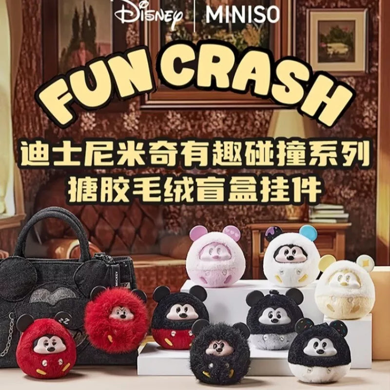 Disney Mickey Joyful Collision Series poster showcasing plush-PVC spherical Mickey keychains. Features eight designs plus a secret variant, available for preorder at Strangecat Toys.