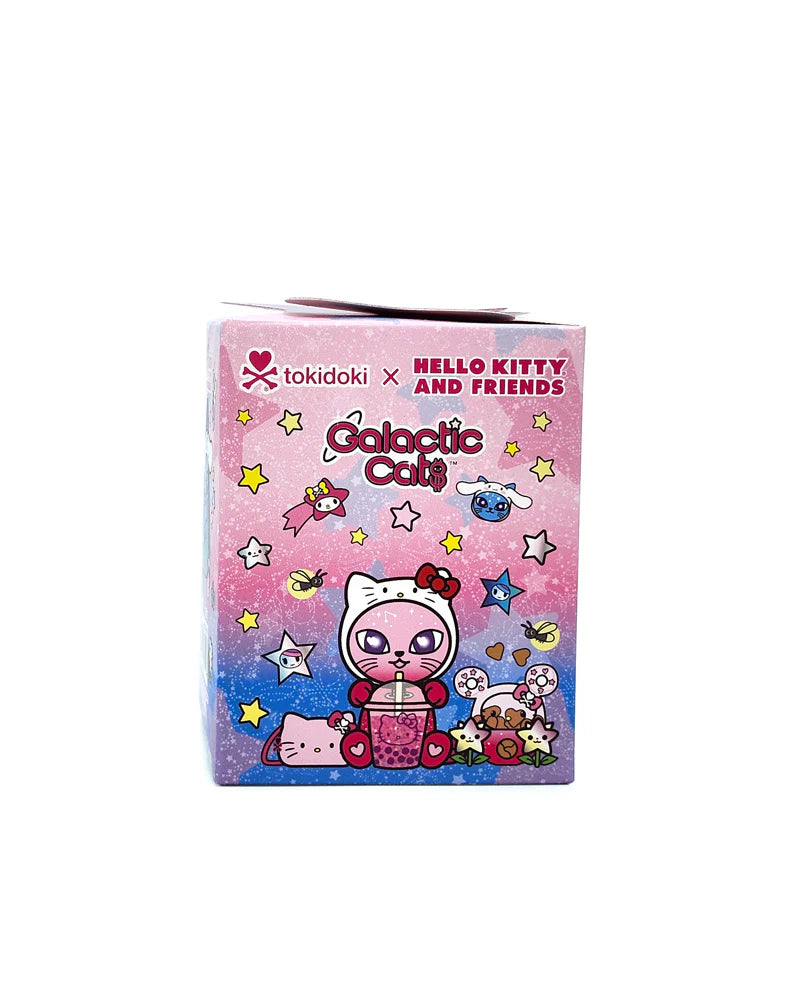 tokidoki Galactic Cats x Hello Kitty & Friends Blind Box features a space-themed cat design, perfect for collectible art toy enthusiasts. Discover one of nine unique characters.