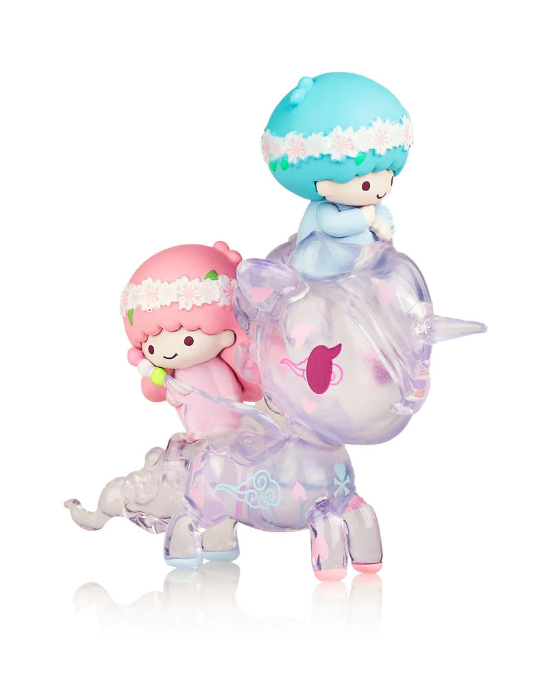 A plastic toy featuring girls riding a unicorn from tokidoki x Hello Kitty and Friends Series 3 Blind Box.