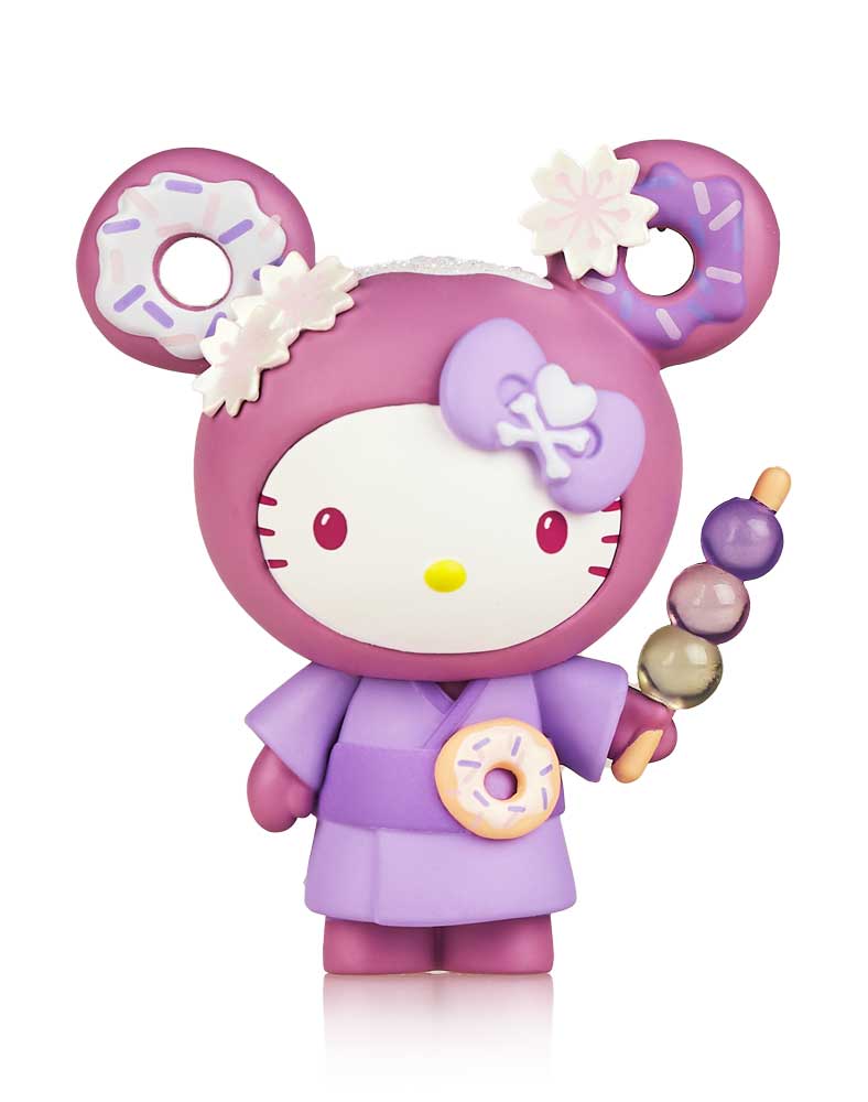 A toy figurine of Hello Kitty in a Ube-inspired Donutella outfit from tokidoki x Hello Kitty and Friends Series 3.