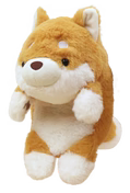 Posture Pal plush toy resembling a Shiba Inu, designed to support good posture while working, with soft fur and a comforting expression.