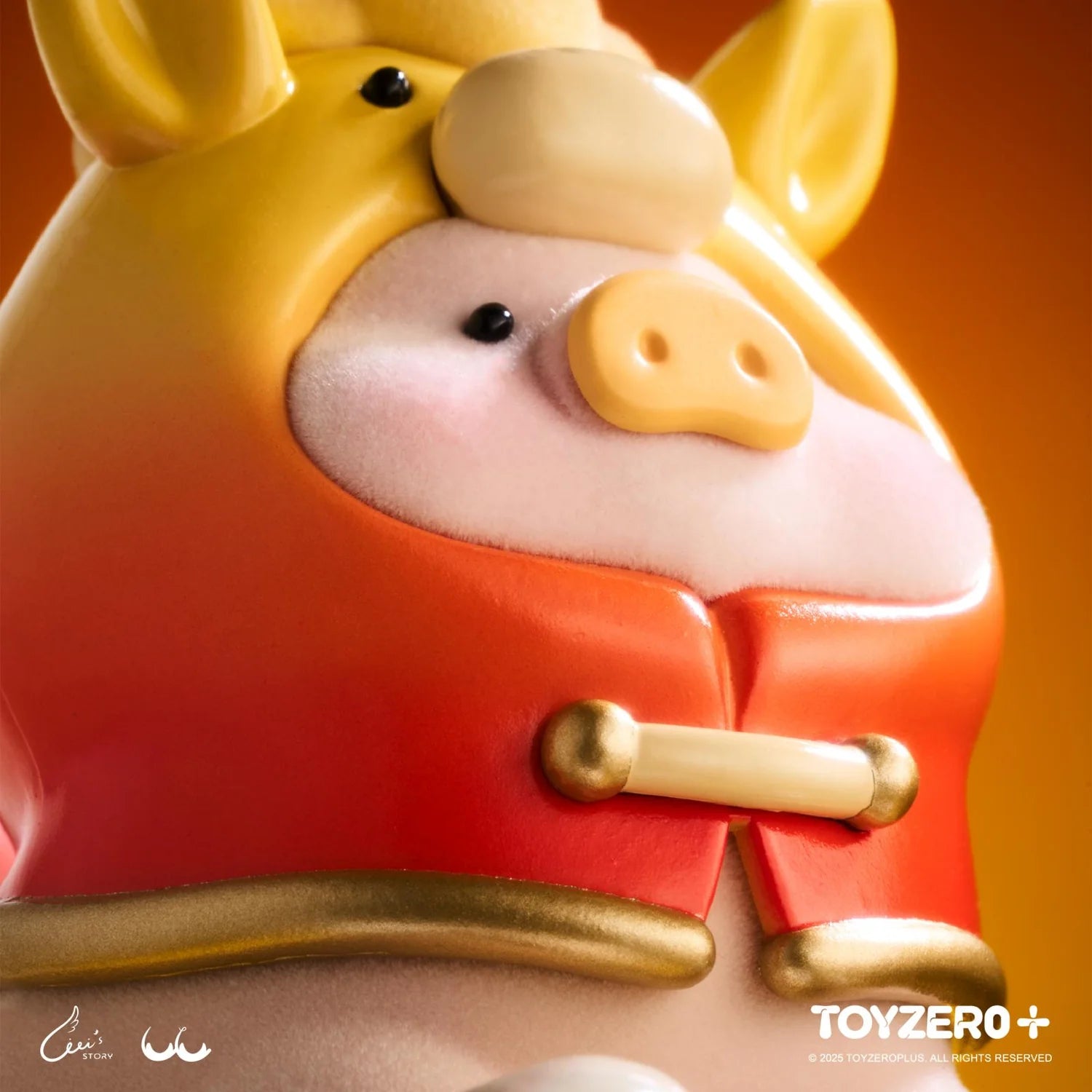 LuLu the Piggy - Spring Pony collectible, features a pig in a red jacket with gold trim and yellow animal-eared hood, from TOYZERO+.
