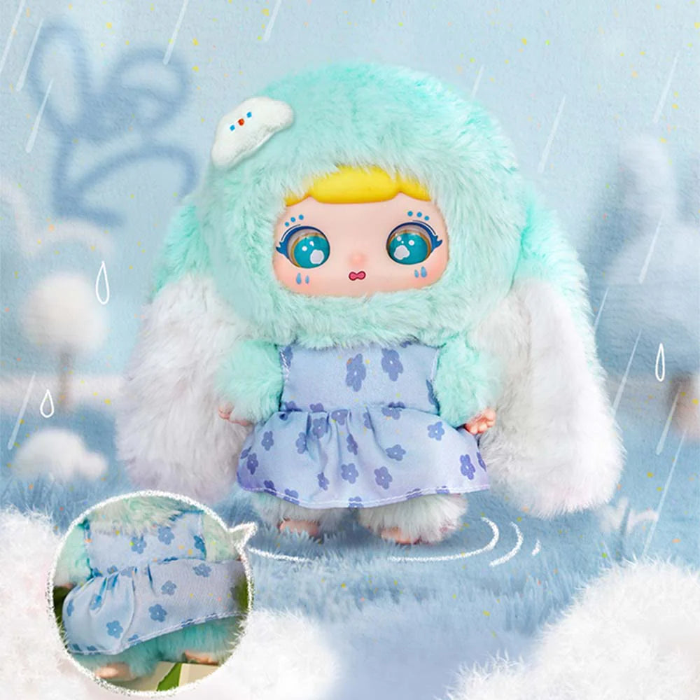 WIWI Inner World Series Plush Pendant Blind Box doll in mint bunny suit with floral dress, showcasing dreamy design. Preorder, ships by Oct 2025.
