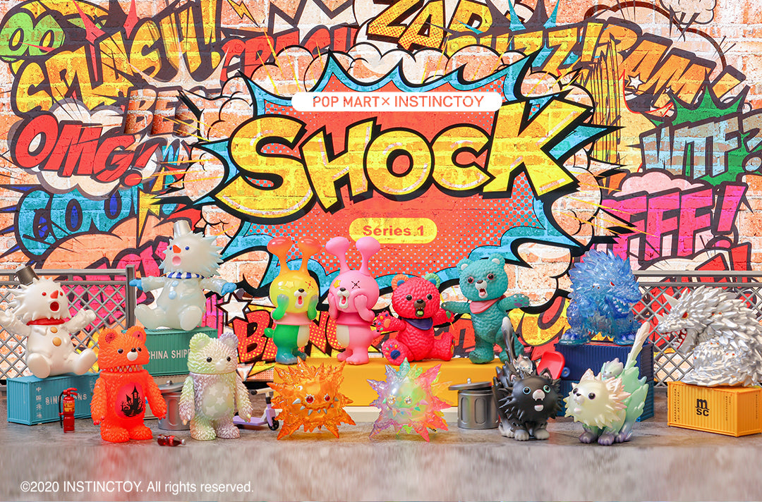 A group of colorful toys from Shock Blindbox Series by Instinctoy x POP MART.