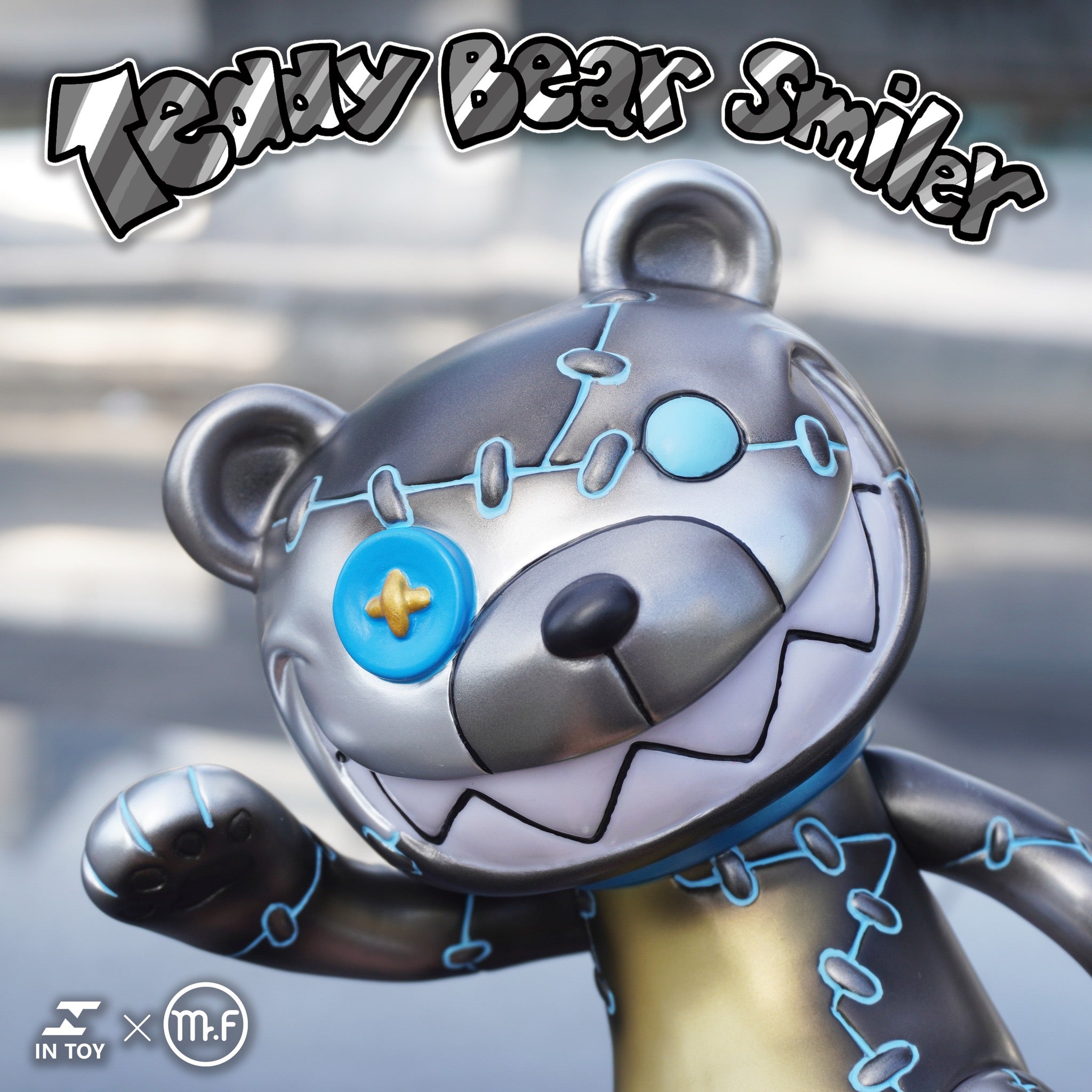 Toy bear with movable head, hands, and feet, designed by Mr.F. Teddy Bear Smilers-robot .Ver from Strangecat Toys store.