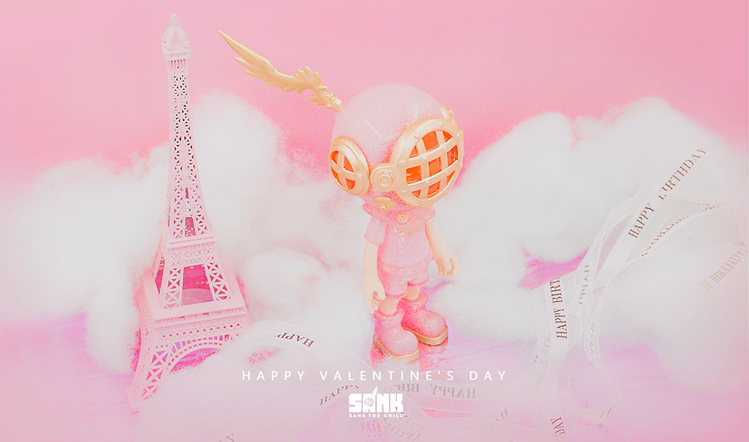 Toy doll with mask, tower, and pink outfit by SANK TOYS, Little Sank - Shiny Pink. Limited edition, each numbered.