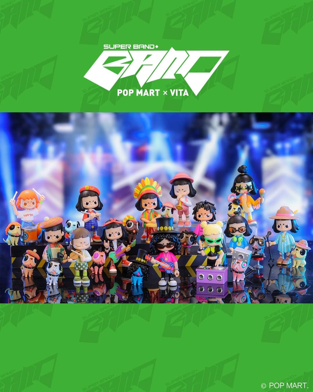A group of cartoon characters and toy figurines from VITA: Super Band Blind Box Series by Vita.