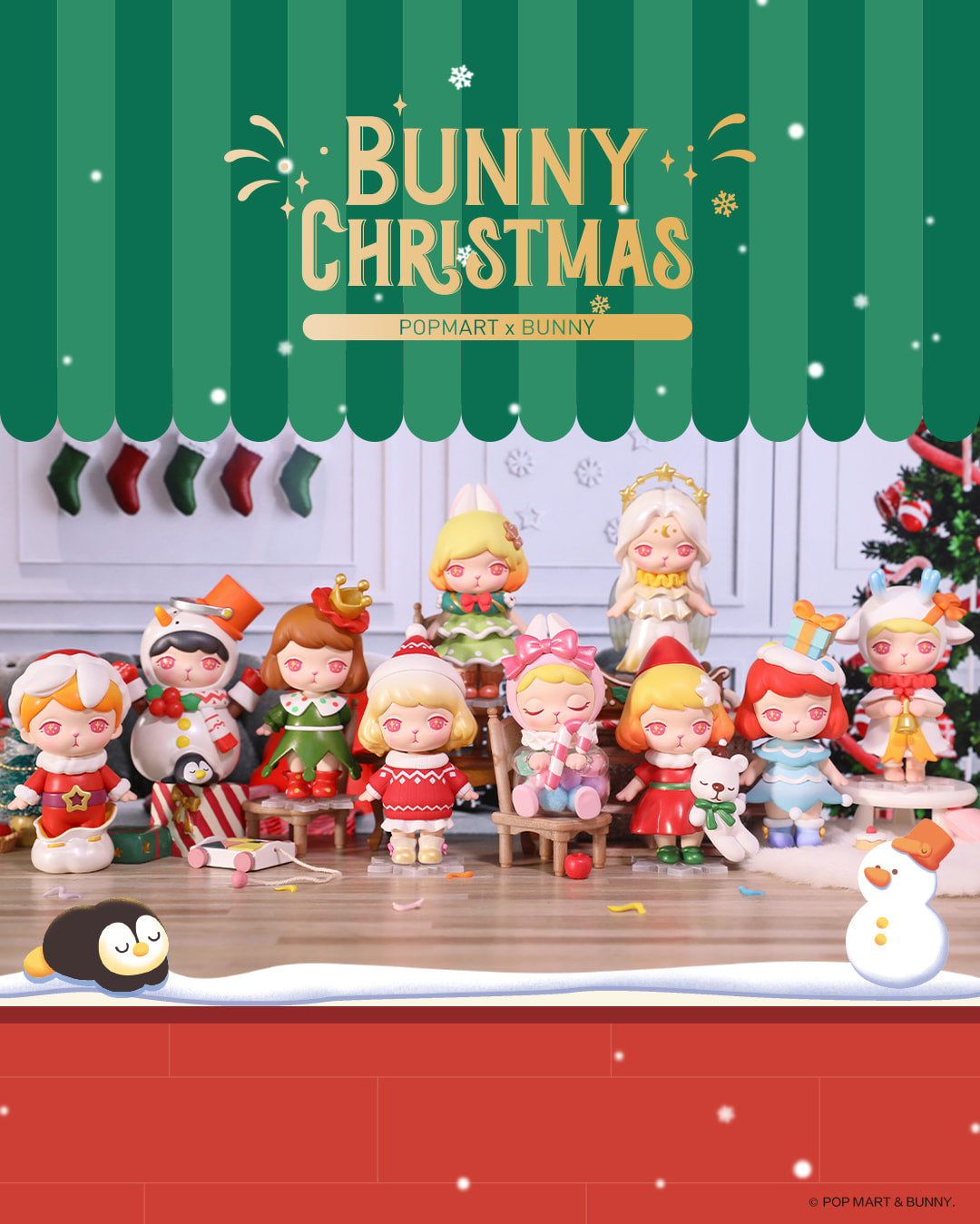 Bunny Christmas 2021 Blind Box Series: Dolls, figurines, and toys in a festive scene.