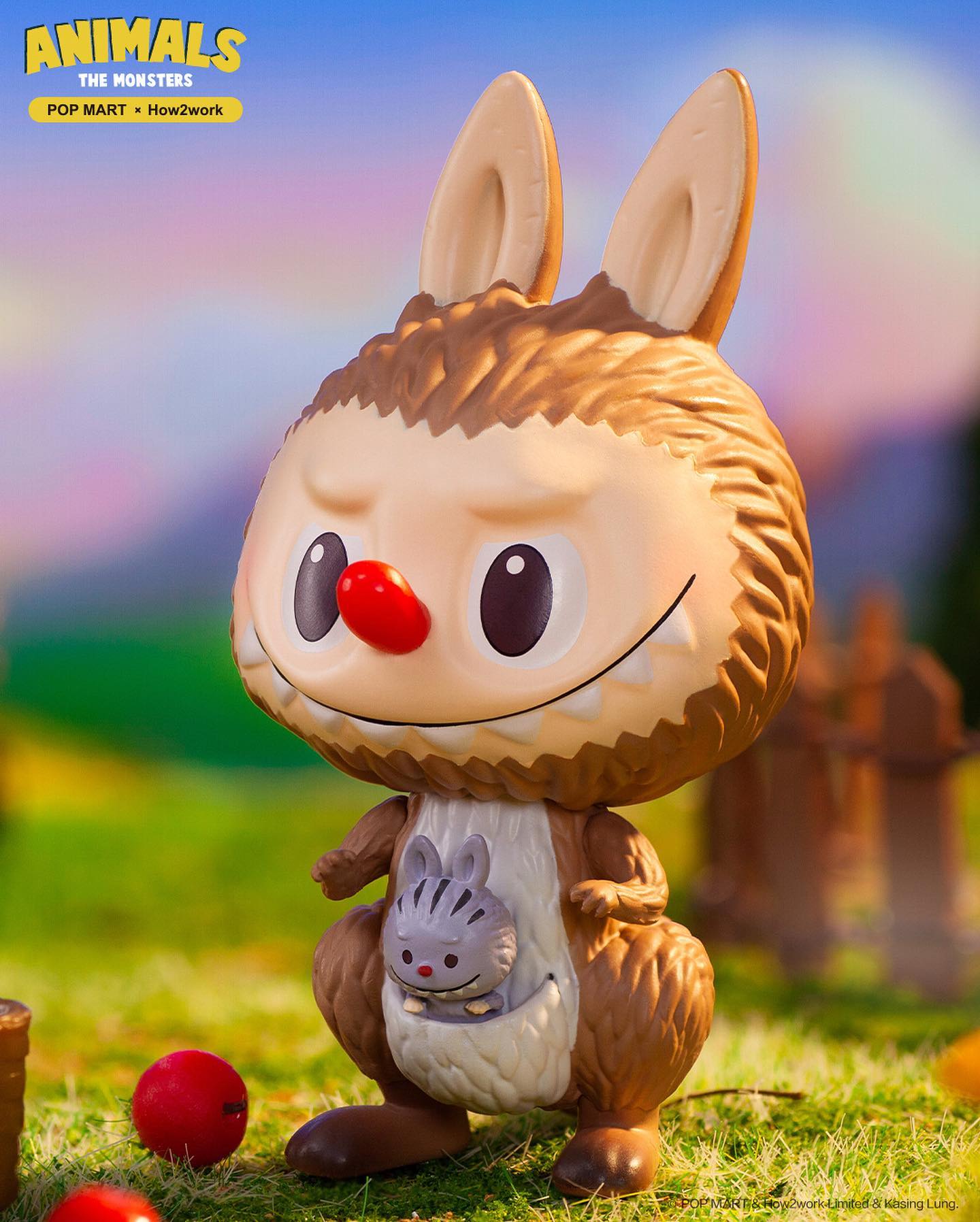 A toy animal with a red nose and rabbit ears from The Monsters: Animals Blind Box Series by Kasing Lung.