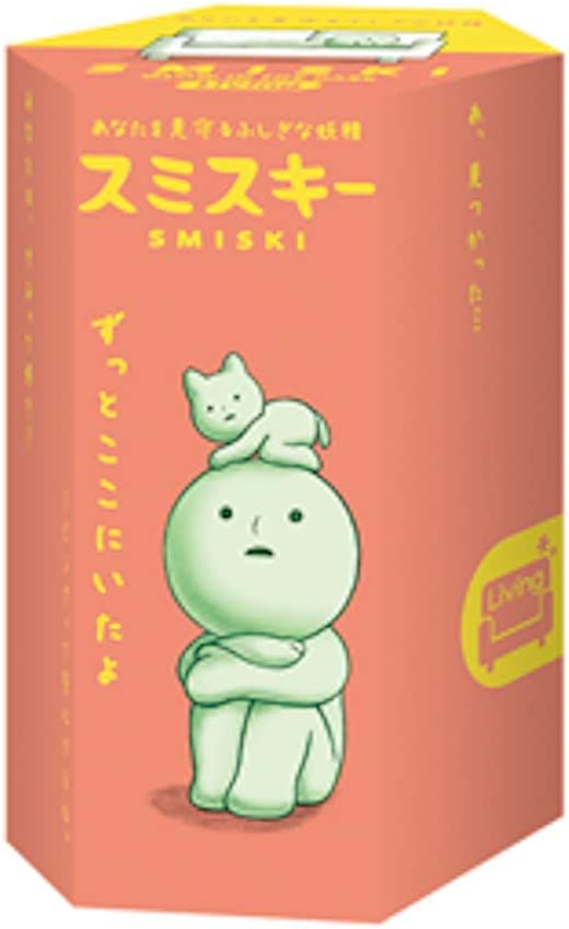 SMISKI Living Series blind box with cartoon character illustration and logo close-up.