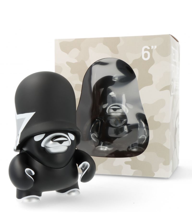 6 Teddy Troops 2.0 series - Basic black by Flying Förtress, a toy bear figurine in a plastic cover and box.