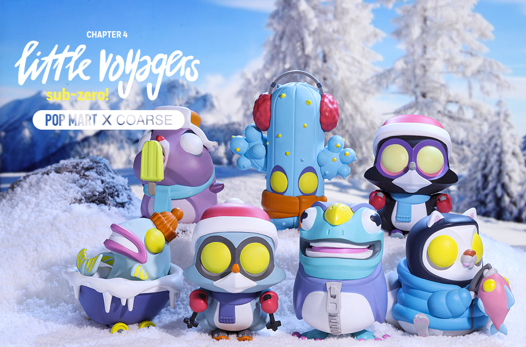 Little Voyagers Sub-Zero toys playing in the snow, one with a fish and another with a popsicle.