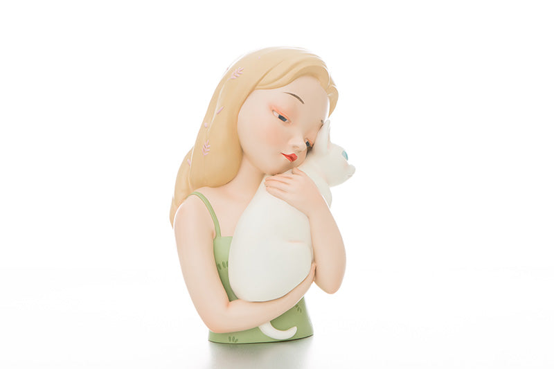 Statue of a girl holding a cat and a rabbit, by Steven Jia, poly resin, hand painted, 32×20×18cm.