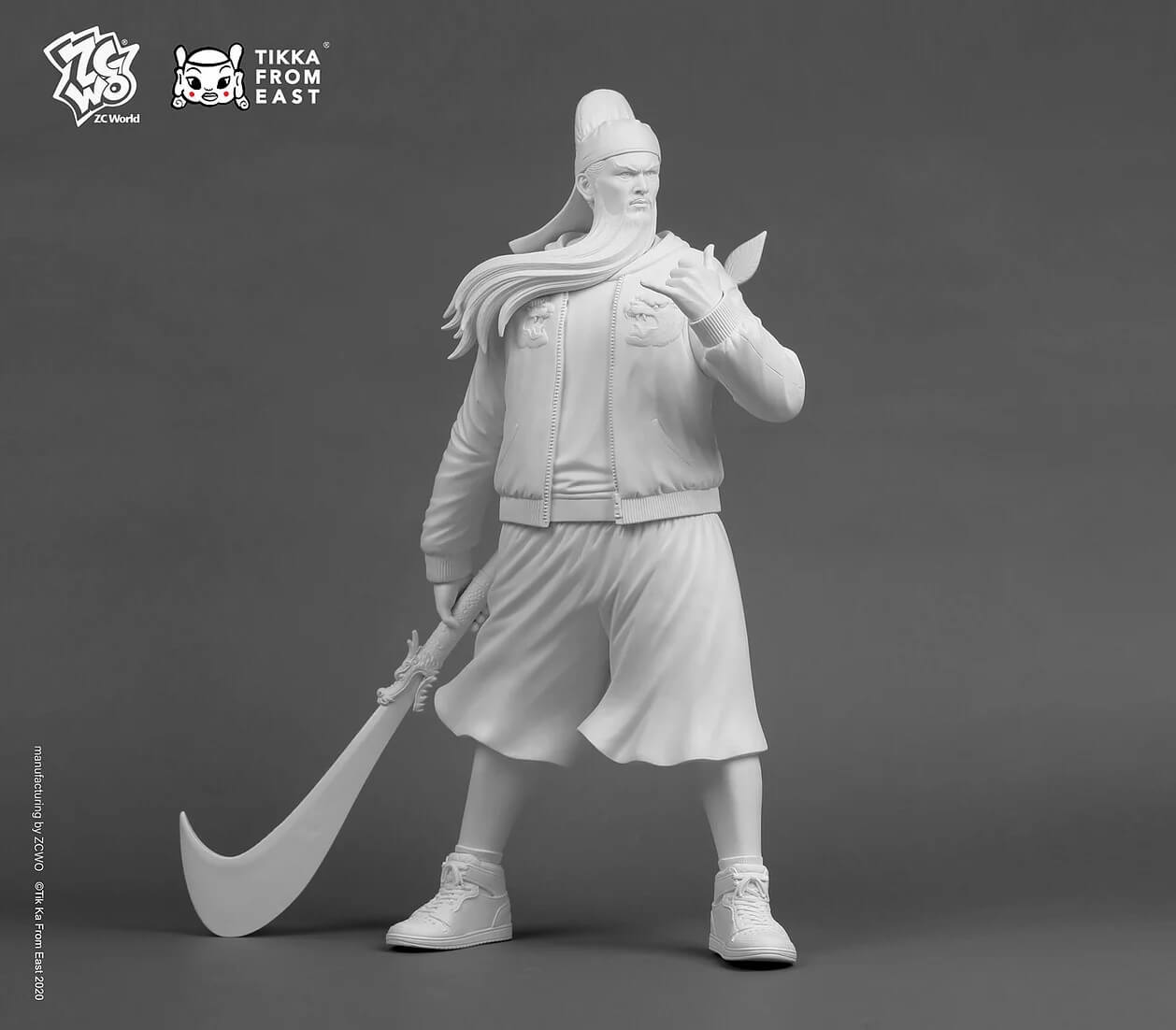 Statue of a person holding a sword and a gun, part of the Guan (Plaster) by TikKa collection.