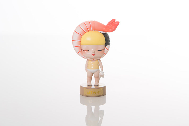 Toy figurine of a girl, PVC material, 8.8×3.7×5.2cm, cartoon style by Steven Jia.