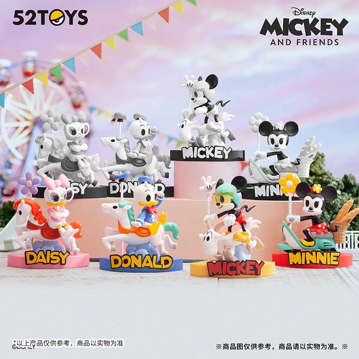 Mickey and Friends - Merry-go-round Blind Box Series: Cartoon characters, mouse on scooter, close-up of toy.