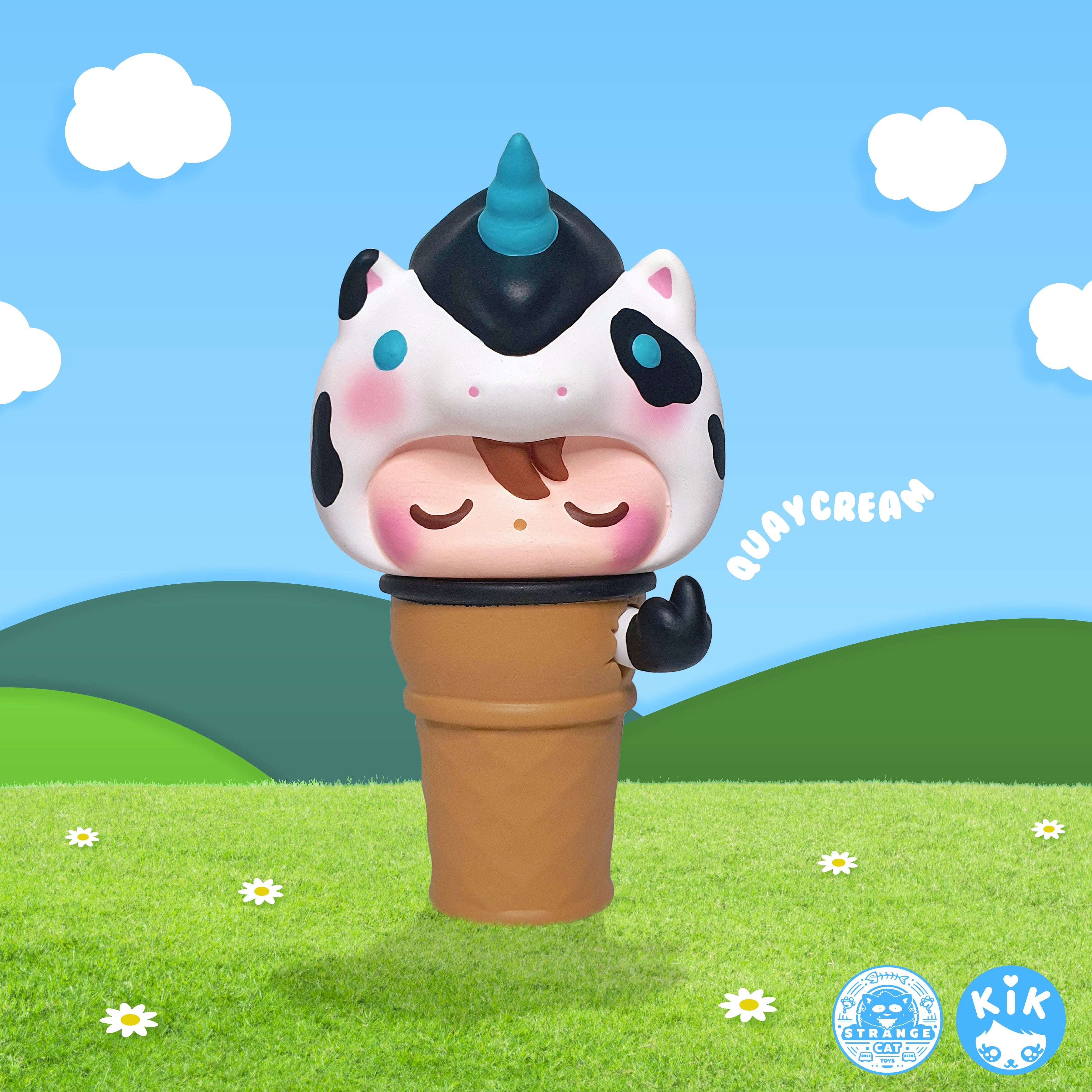 A toy milk cow head with an ice cream cone, head rotates.