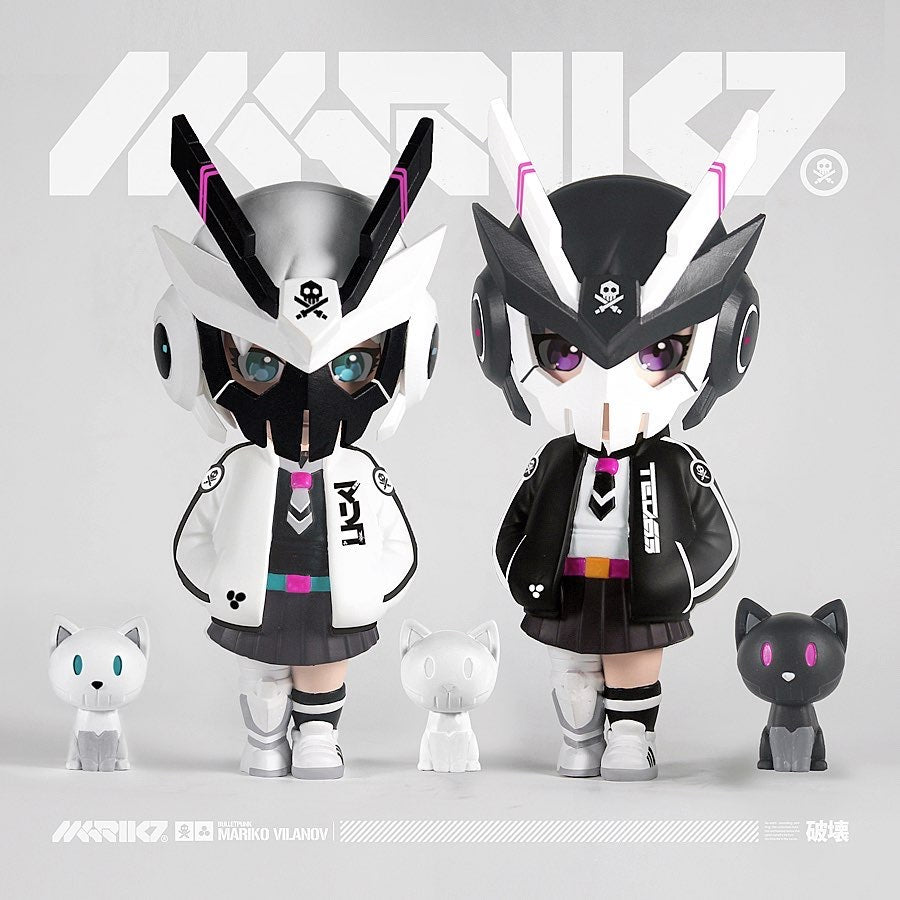 Toy figures of Mariko and Necco by Quiccs x Devil Toys in OG Black and Ghost White Editions.