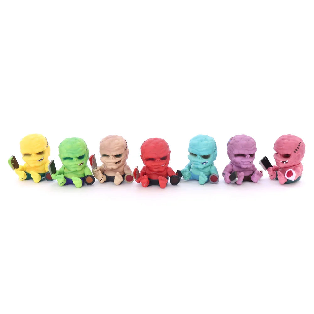A group of small toy figurines from UNBOX & FIENDS MEATS Blind Box Series by Retroband.
