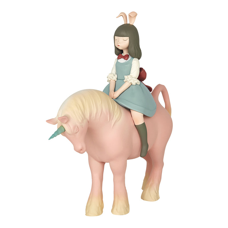 Statue of a girl on a unicorn, PVC toy, 20×20×7cm, created by Steven Jia, Dream of Fairy Tales-Nocturnal Unicorn Spring.