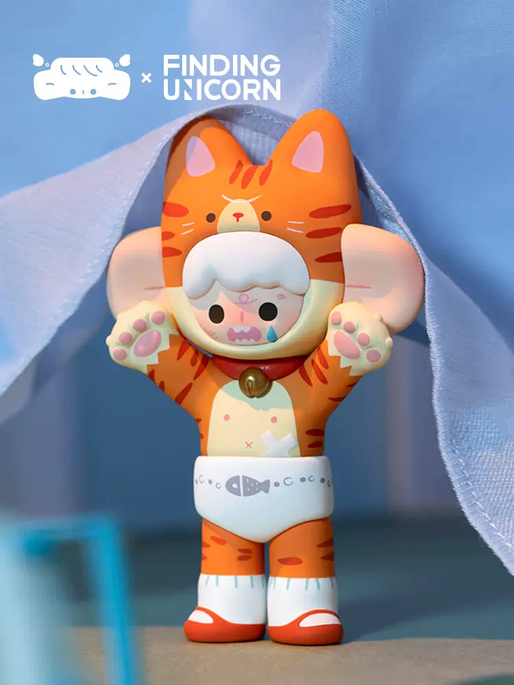 Toy animal in garment from Island Animal Clinic Blind Box Series by Wonton Island, close-up details of figurine and pearl.