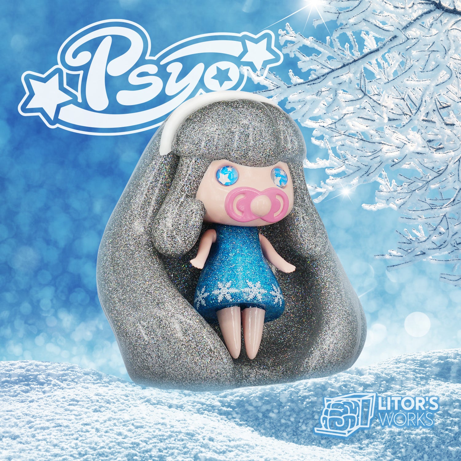 Psyo - Elsa by Litor's Works toy doll with pacifier in snowy landscape.