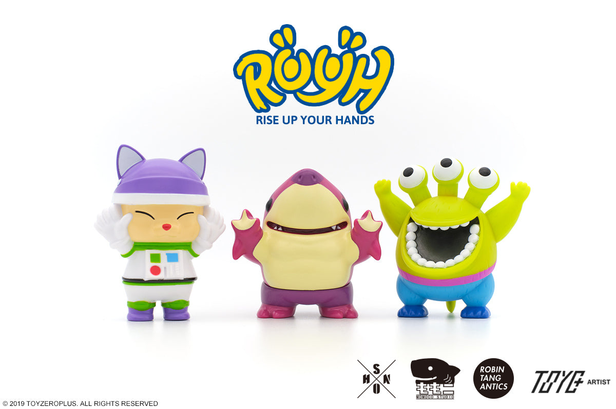 RUYH Series: Momoco X Shon X Robin toy set featuring toy animals and figurines.